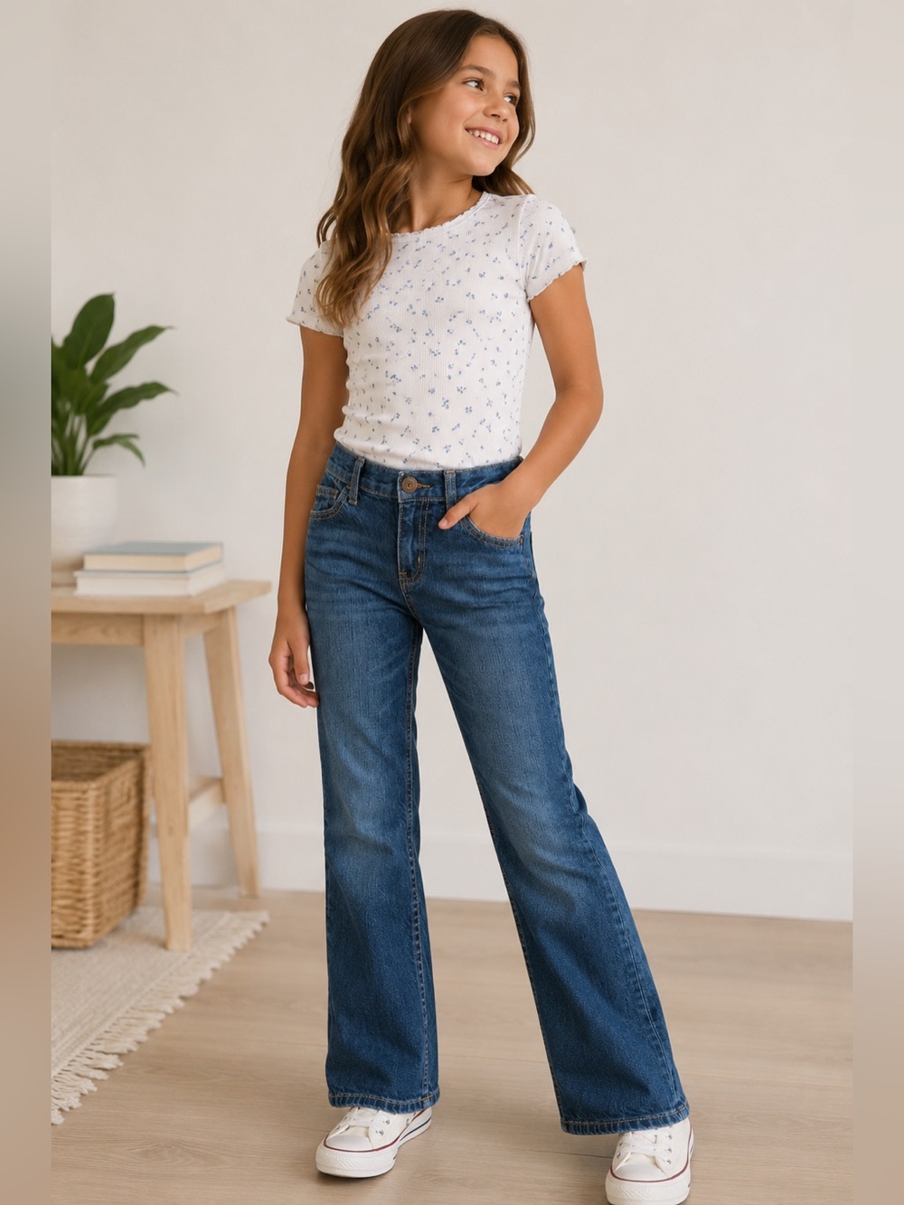 Bosh Classic Girls Bootcut Blue Jeans Size 7H Adjustable Waist Denim